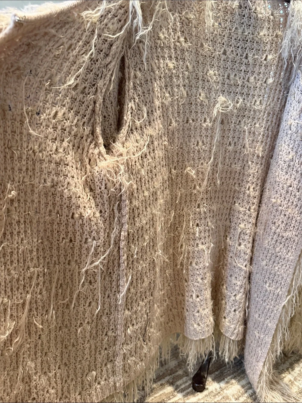 Free People Shaggy Teddy Open-Front Jacket in Light Beige